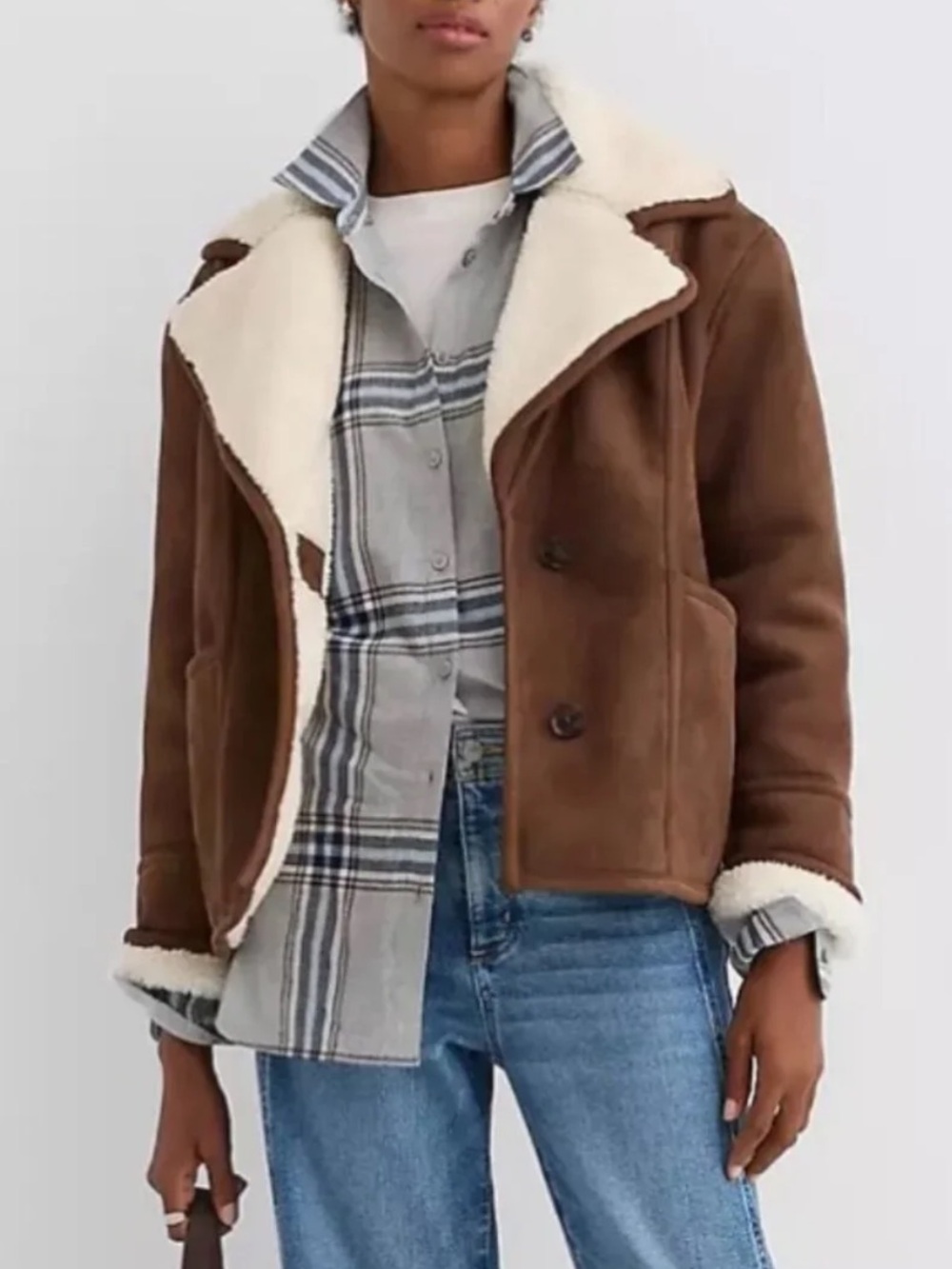 LOFT Faux Suede Sherpa Coat, Size M, NWT